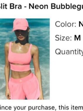 ALO Yoga Neon Bubblegum Pink Slit Bra, Size Medium